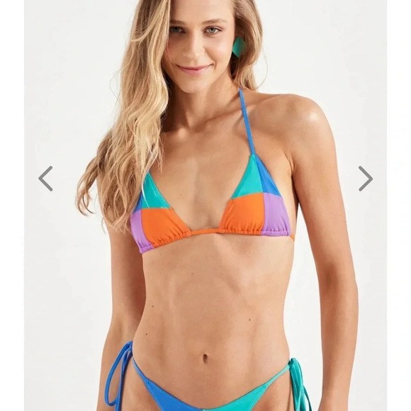 NWT OneOne Swimwear Bikini SET Ariel Bilbao Print Triangle NEW Multicolor Cute - Picture 5 of 9